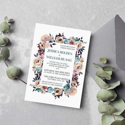 Invitation Belles fleurs Floral Spring Pastel Turquoise Maria