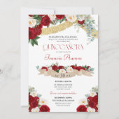 Invitation Belles fleurs florales Quinceanera rouge & blanc (Devant)