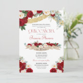 Invitation Belles fleurs florales Quinceanera rouge & blanc (Debout devant)