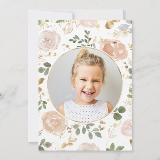 Invitation Belles fleurs neutres | Première communion photo (Dos)