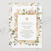 Invitation Belles fleurs neutres | Première communion photo (Devant / Derrière)