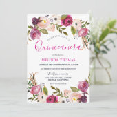 Invitation Belles fleurs roses Quinceanera 15e anniversaire (Debout devant)