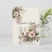 Invitation Belles fleurs roses verdure vignes (Debout devant)