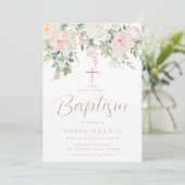 Invitation Belles Fleurs Rouges Bébé Filles Baptême (Debout devant)