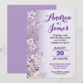 Invitation Belles Fleurs Violettes Fête de Fiançailles (Devant / Derrière)