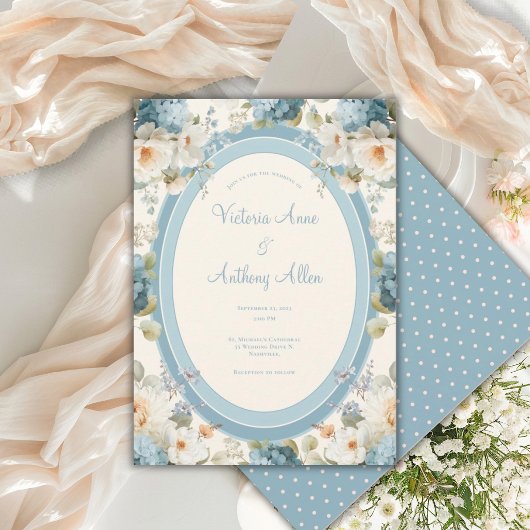 Invitation Belles Hydrangeas Bleues Crème Fleur de Mariage 