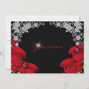 Invitation Belles papillons de Roses Rouges Quinceanera