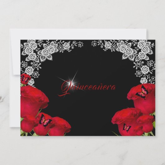 Invitation Belles papillons de Roses Rouges Quinceanera (Devant)
