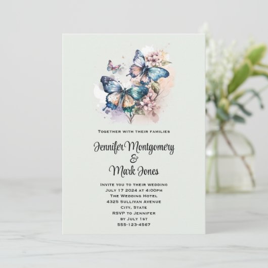 Invitation Belles papillons et fleurs (Debout devant)
