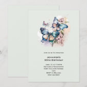 Invitation Belles papillons et fleurs Anniversaire (Devant / Derrière)