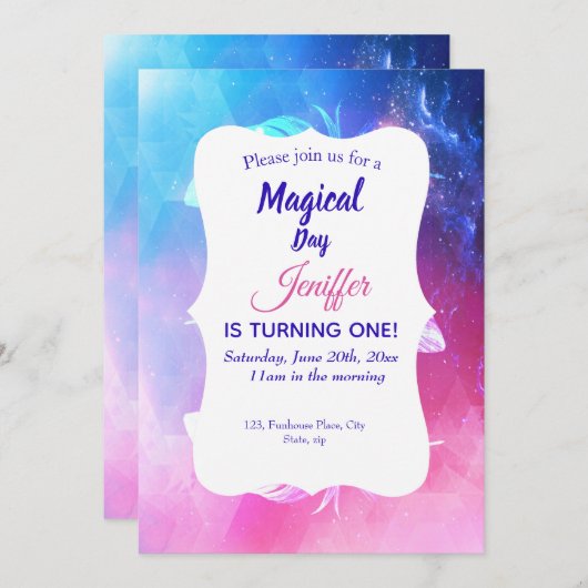 Invitation Belles plumes dans l'espace. (Devant / Derrière)