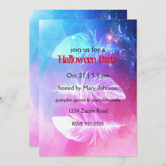 Invitation Belles plumes dans l'espace. (Devant / Derrière)