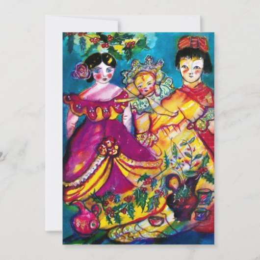 Invitation BELLES POUDRES ANCIENNES, bleu rouge violet jaune (Devant)