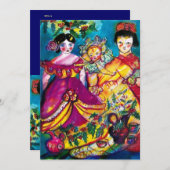 Invitation BELLES POUDRES ANCIENNES, bleu rouge violet jaune (Devant / Derrière)