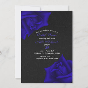 Invitation Belles Roses Bleues Texturées Noires Baby Shower d