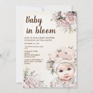 Invitation Belles roses roses bébé en fleurs Fille Baby Showe