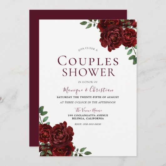 Invitation Belles roses rouges douche romantique pour couples (Devant / Derrière)