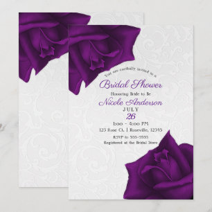 Invitation Belles Roses Violettes à Texture Blanche pour Baby