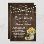 Invitation Belles tournesols Fête des mariées rustique en boi (Devant / Derrière)