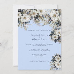 Invitation Belles vignes de roses blanches aux feuilles bleue