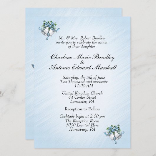 Invitation Bells Mariage bleu (Devant / Derrière)