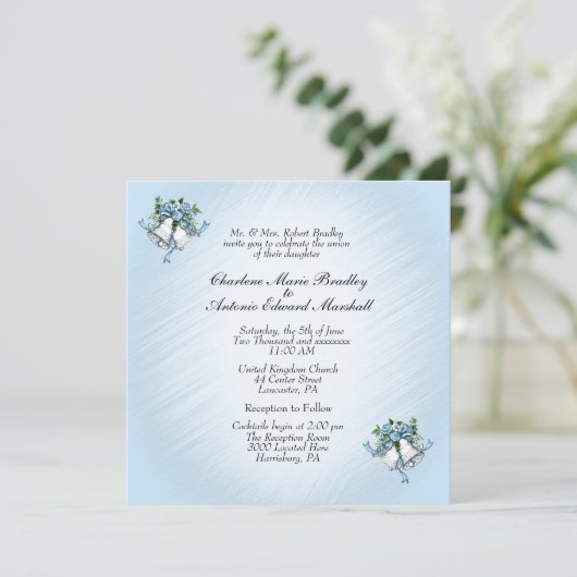 Invitation Bells Mariage bleu (Debout devant)