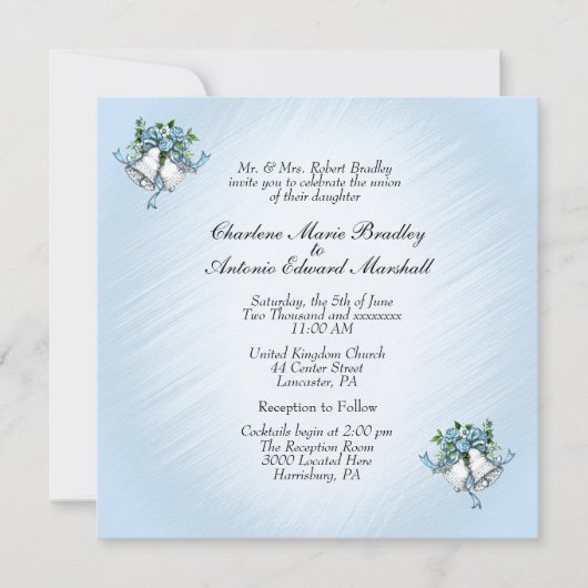 Invitation Bells Mariage bleu (Devant)