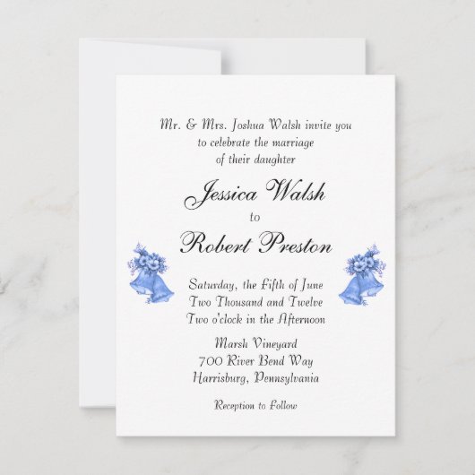Invitation Bells Mariage bleu (Devant)
