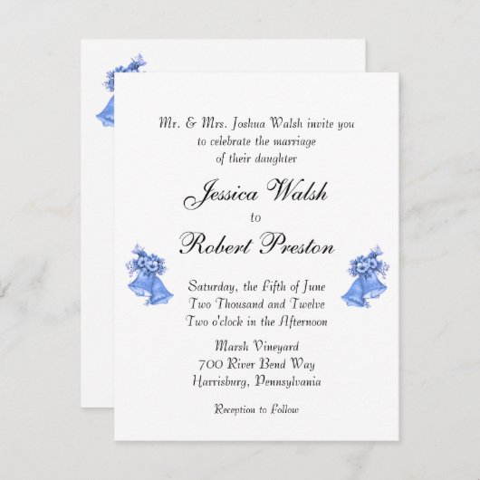 Invitation Bells Mariage bleu (Devant / Derrière)