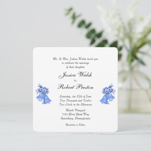 Invitation Bells Mariage bleu (Debout devant)