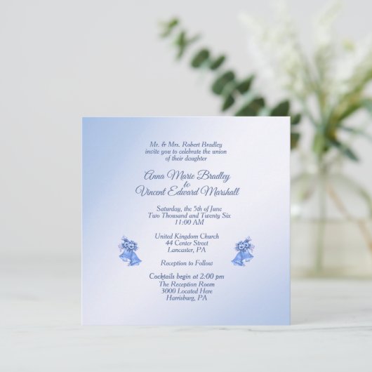 Invitation Bells Mariage bleu (Debout devant)