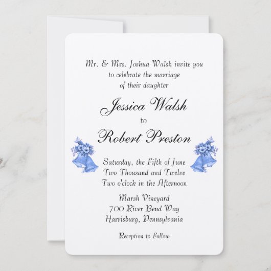 Invitation Bells Mariage Bleu 5" x 7" (Devant)