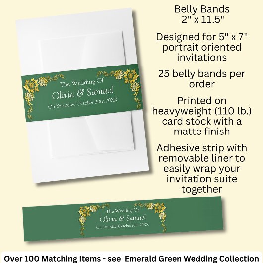 Invitation Belly Band - Emerald Green & Gold Uitnodigingen Wikkel
