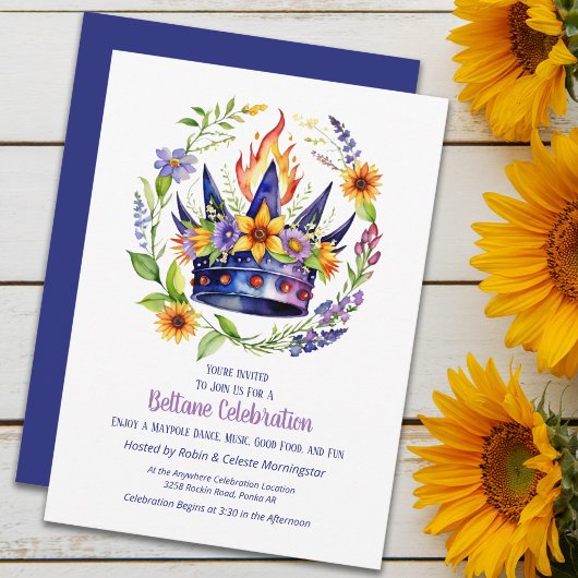 Invitation Beltane Fire Crown Summer Floral Sabbat Party