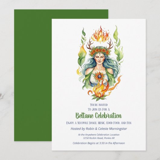 Invitation Beltane Fire Summer Goddess Floral Sabbat Party (Devant / Derrière)