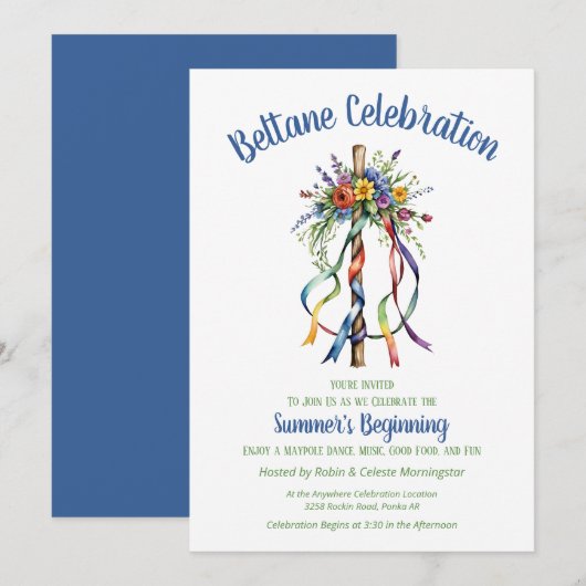 Invitation Beltane Maypole Summer Floral Sabbat Party (Devant / Derrière)
