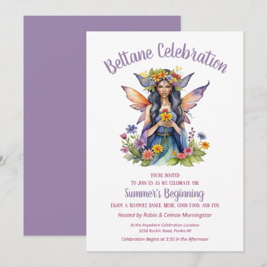 Invitation Beltane Summer Fairy Floral Sabbat Party (Devant / Derrière)