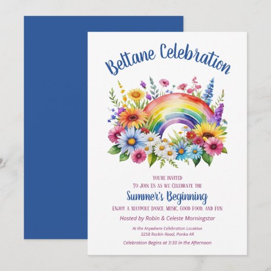 Invitation Beltane Summer Floral Rainbow Sabbat Party (Devant / Derrière)