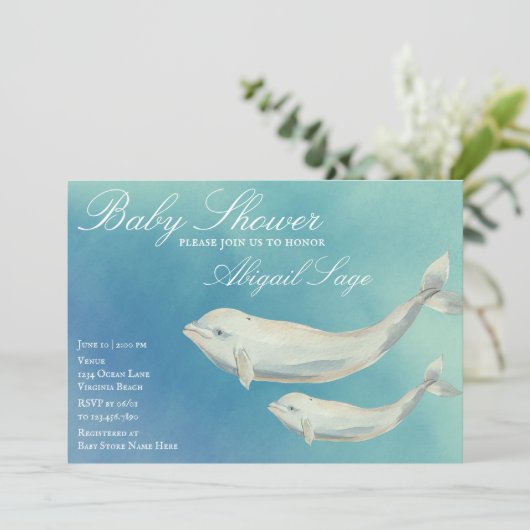 Invitation Beluga Whale Maman et Baby shower de veau (Debout devant)