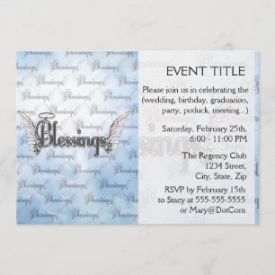 Invitation Bénédiction avec nuages, ailes d'anges et halo
