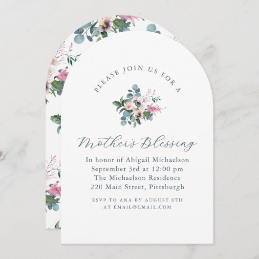 Invitation Bénédiction de mère chrétienne de style floral vin (Devant / Derrière)