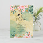 Invitation Beown rose aquarelle fleurie graduation botanique (Debout devant)