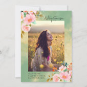 Invitation Beown rose aquarelle fleurie graduation botanique (Dos)