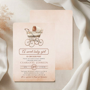 Invitation Berceau bébé floral beige vintage Baby Shower