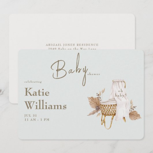 Invitation Berceau de bébé de douche de bébé Light Sage Boho (Devant / Derrière)