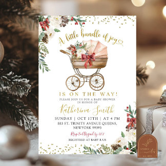 Invitation Berceau de bébé vintage Fête de Noël pour bébé Fle