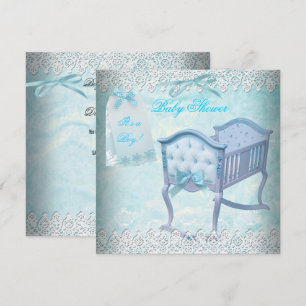 Invitation Berceau en dentelle bleue pour garçon Baby Shower 
