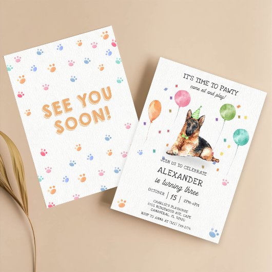 Invitation Berger allemand Pawty Chiot Anniversaire rose