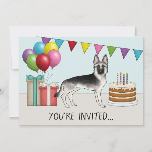 Invitation Berger Allemand Silver Sable Anniversaire Coloré (Devant)