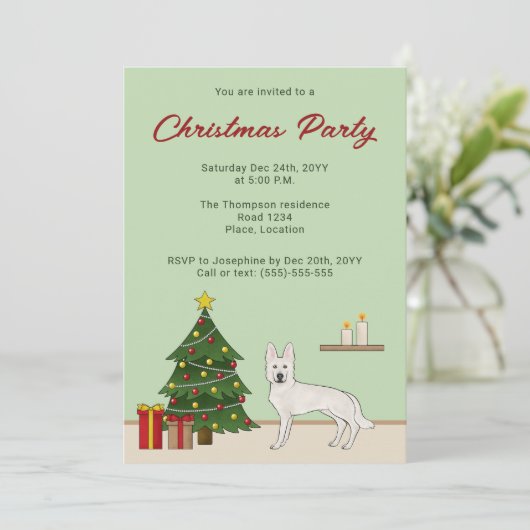 Invitation Berger suisse blanc mignon Chien GSD Vert Noël (Debout devant)